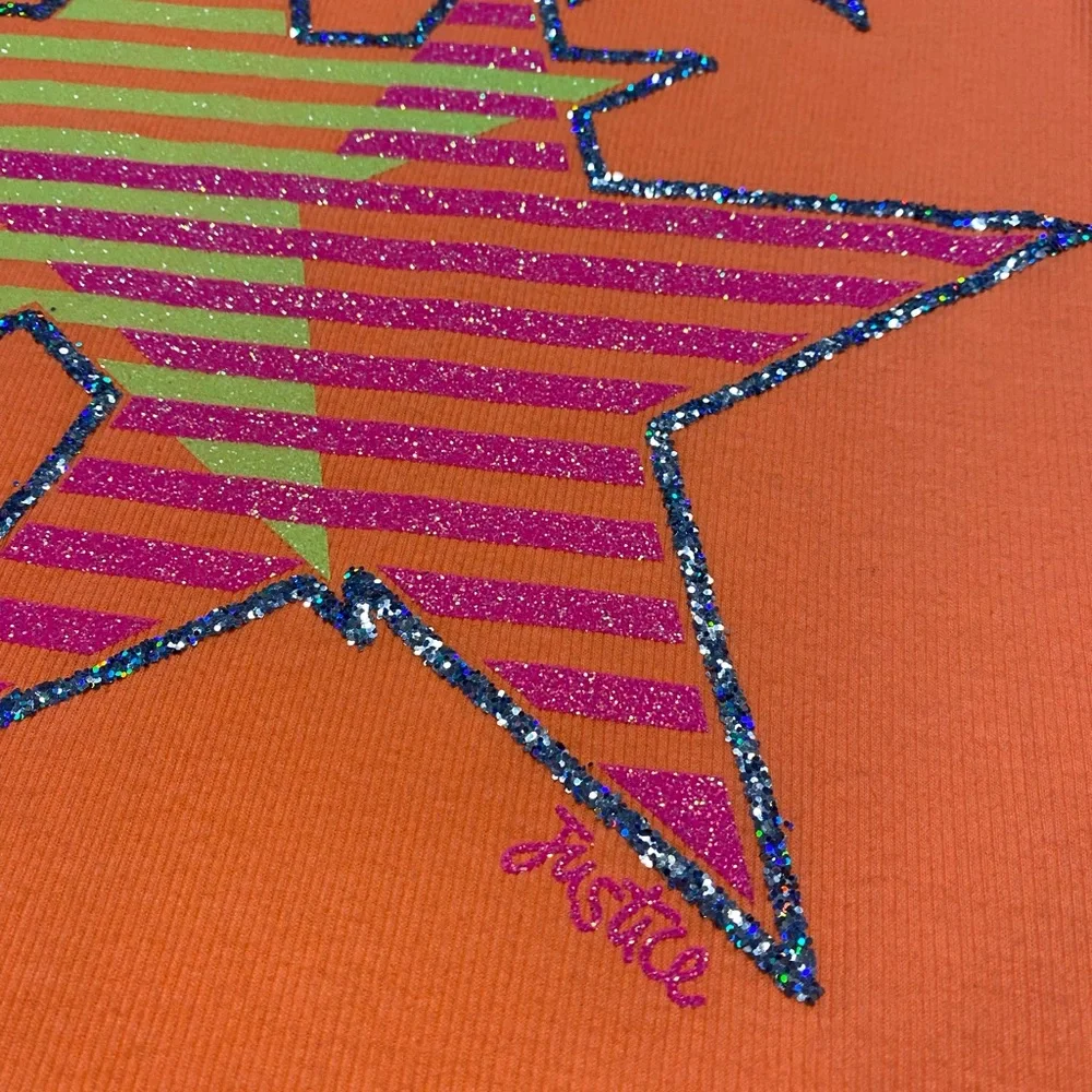 Justice Tank Top Girls 20 Casual Orange Glitter Stars Stripes Sleeveless Shirt